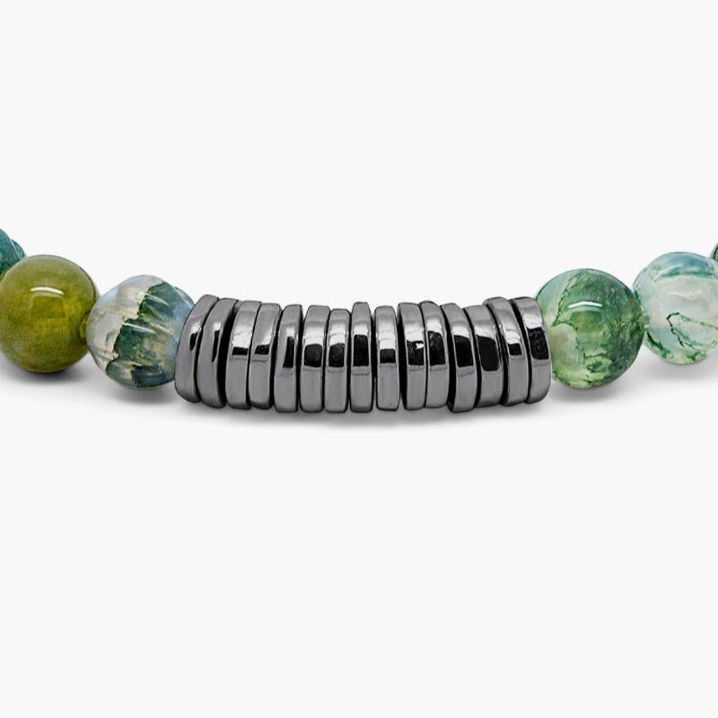 Uomo Bracciale a dischi classico con agata muschiata e argento rodiato, taglia M in vendita