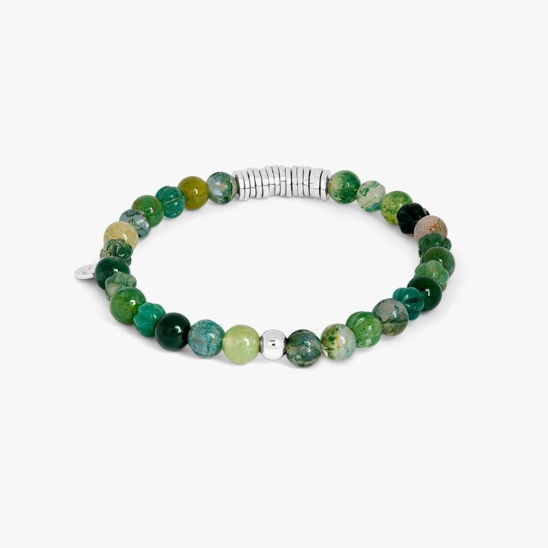 Classic Discs Bracelet with Moss Agate and Sterling Silver, Size L In New Condition For Sale In Fulham business exchange, London