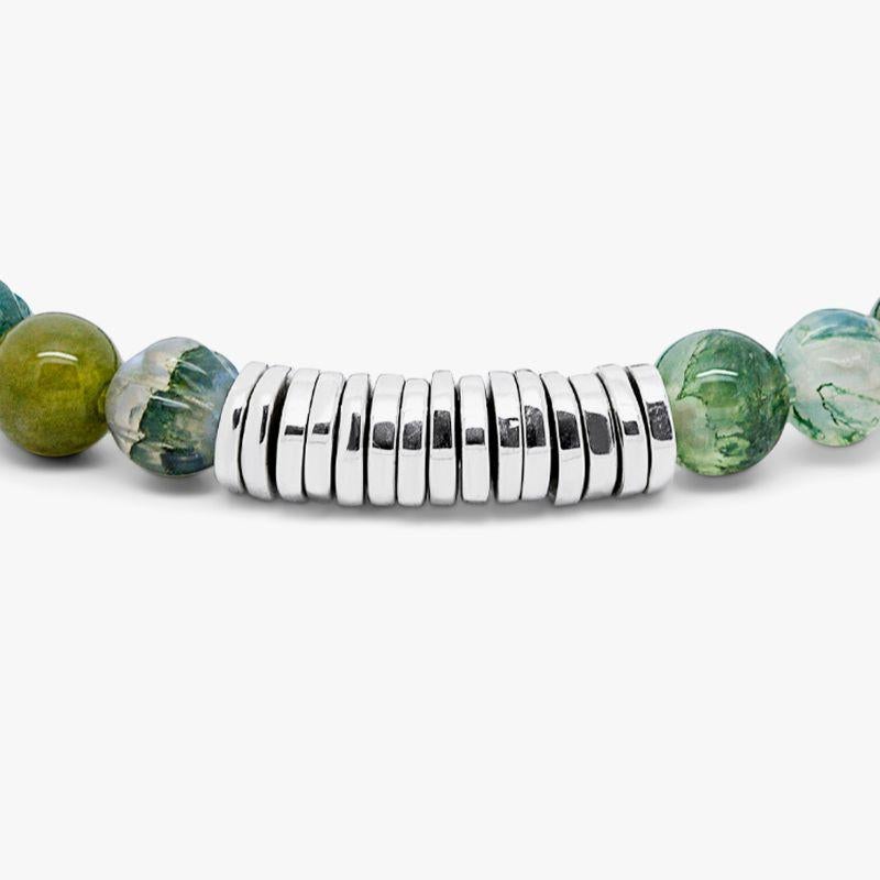 Women's Classic Discs Bracelet with Moss Agate and Sterling Silver, Size L For Sale