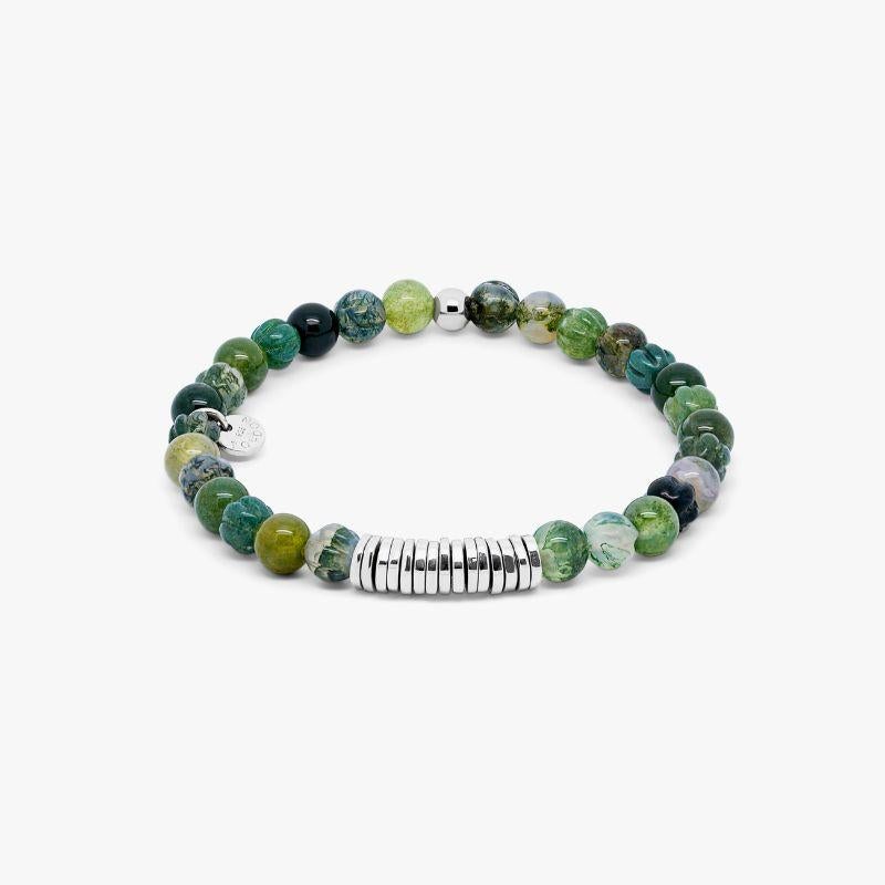 Classic Discs Bracelet with Moss Agate and Sterling Silver, Size L For Sale