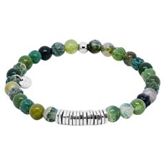 Classic Discs Bracelet with Moss Agate and Sterling Silver, Size M