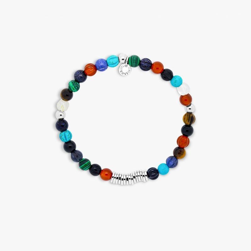 Classic Discs bracelet with multi-colour stones and sterling silver, Size L

Semi-precious stone beads are paired with hand-polished, rhodium-plated sterling silver discs, crafted in our Imperial Wharf, central London workshop. Designed onto a