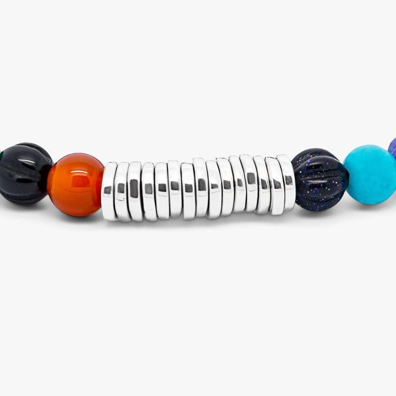 Bracelet à disques classiques avec pierres multicolores et argent sterling, taille L Pour femmes en vente