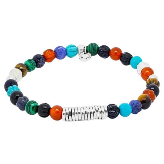 Classic Discs Bracelet with Multi-Colour Stones and Sterling Silver, Size S For Sale