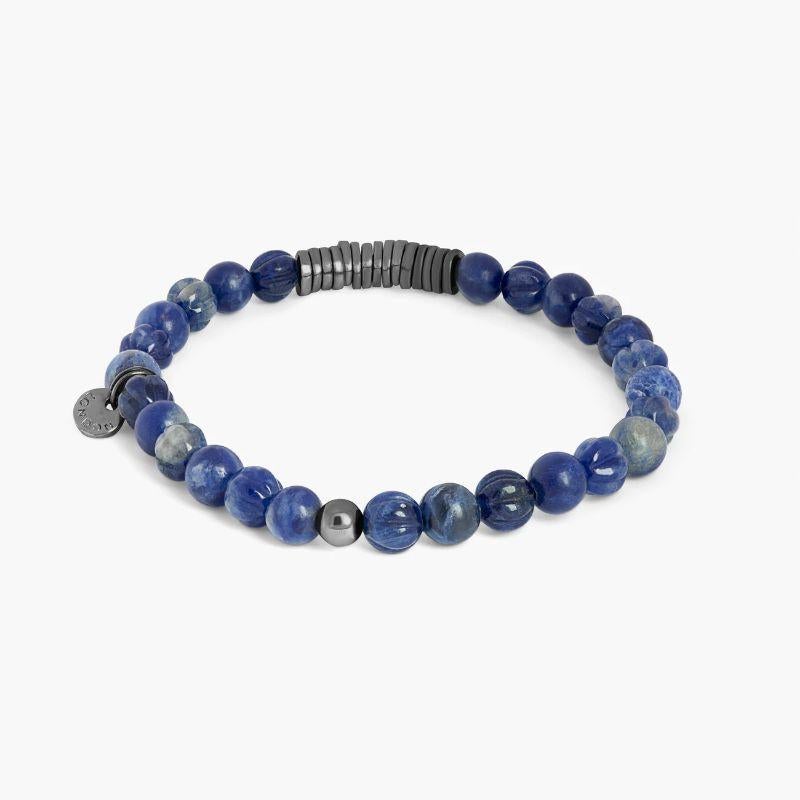 Classic Discs Bracelet with Sodalite and Rhodium Plated Silver, Size L In New Condition For Sale In Fulham business exchange, London