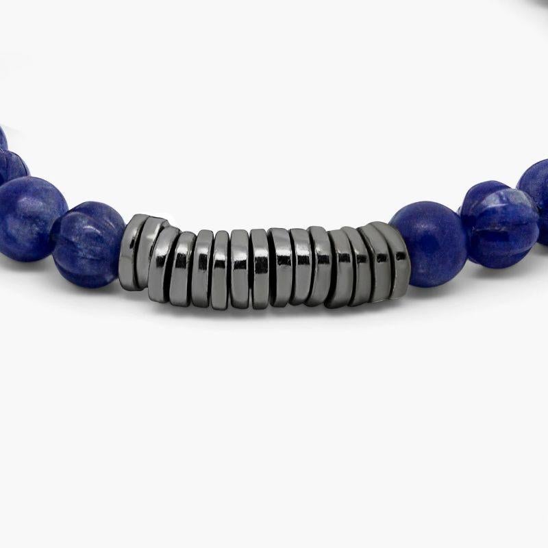 Men's Classic Discs Bracelet with Sodalite and Rhodium Plated Silver, Size L For Sale