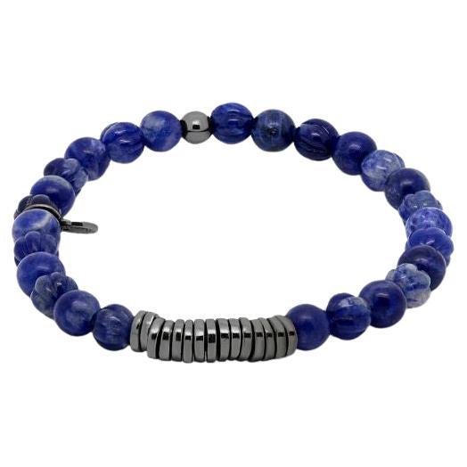 Classic Discs Bracelet with Sodalite and Rhodium Plated Silver, Size L For Sale