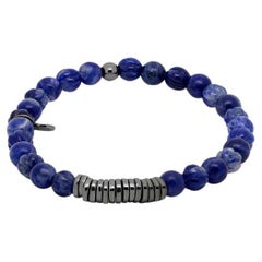 Classic Discs Bracelet with Sodalite and Rhodium Plated Silver, Size L