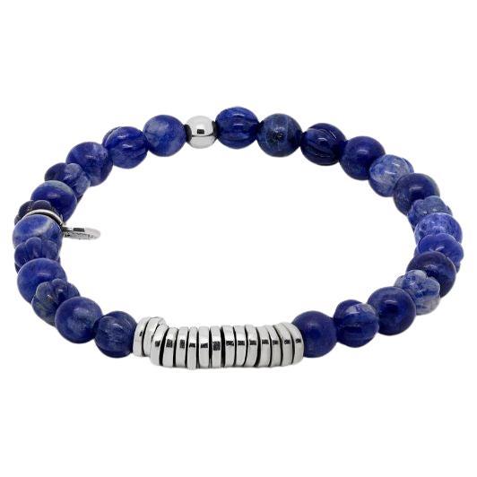 Classic Discs Bracelet with Sodalite and Sterling Silver, Size L For Sale