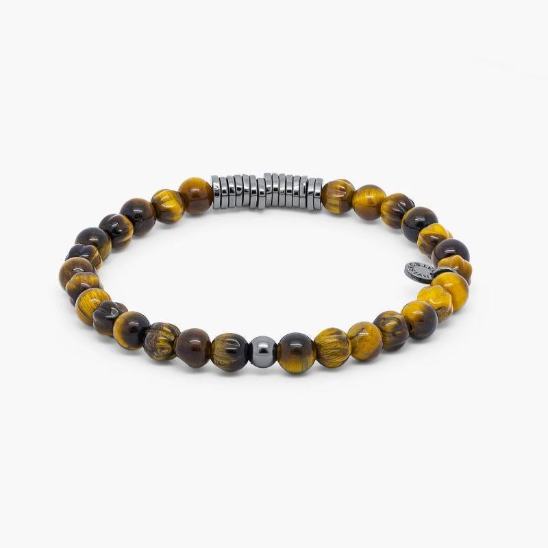 Classic Discs Bracelet with Tiger Eye and Rhodium Plated Silver, Size L In New Condition For Sale In Fulham business exchange, London