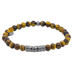 Classic Discs Bracelet with Tiger Eye and Rhodium Plated Silver, Size L