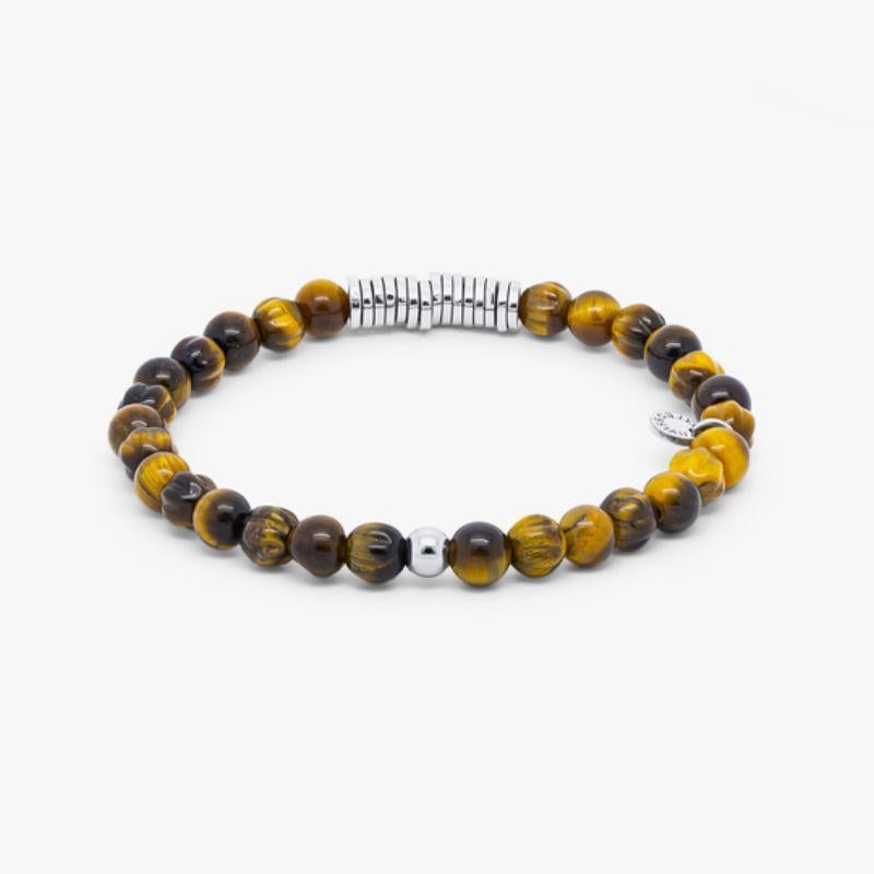 Classic Discs Bracelet with Tiger Eye and Sterling Silver, Size L In New Condition For Sale In Fulham business exchange, London