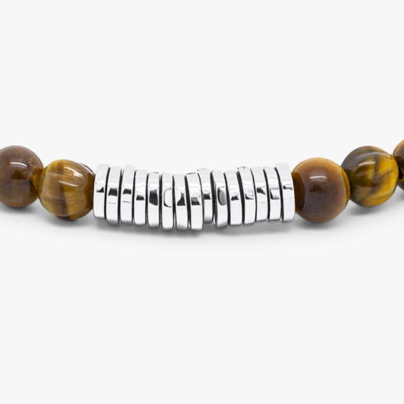 Women's Classic Discs Bracelet with Tiger Eye and Sterling Silver, Size L For Sale