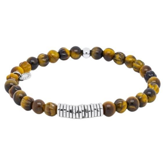 Classic Discs Bracelet with Tiger Eye and Sterling Silver, Size L