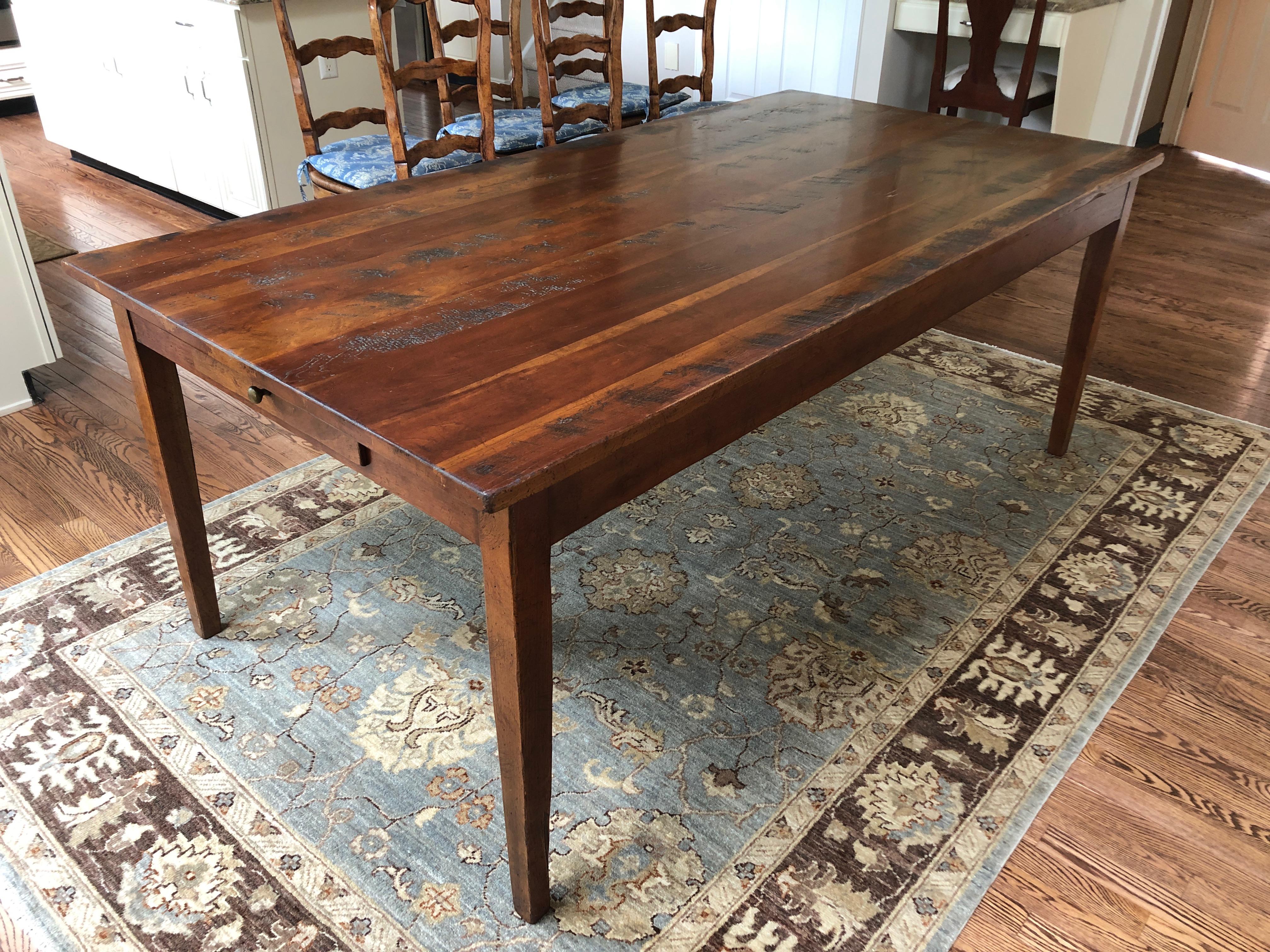 Classic Distressed Hard Wood Farm Table by Wright Table Company In Distressed Condition In Hopewell, NJ