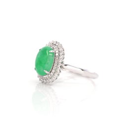 "Classic Double Halo" 18k White Gold Imperial Green Jadeite Engagement Ring