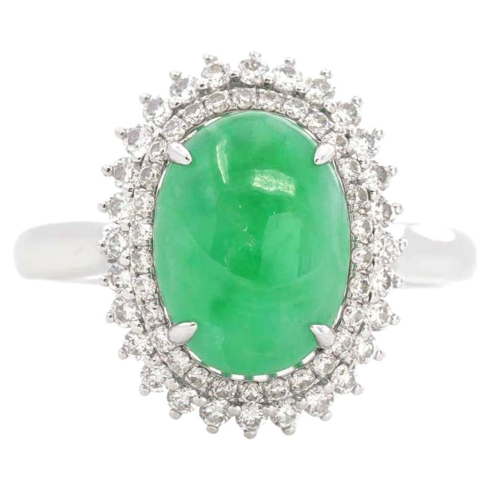 18k White Gold Imperial Green Jadeite Jade Ring with Diamonds For Sale ...
