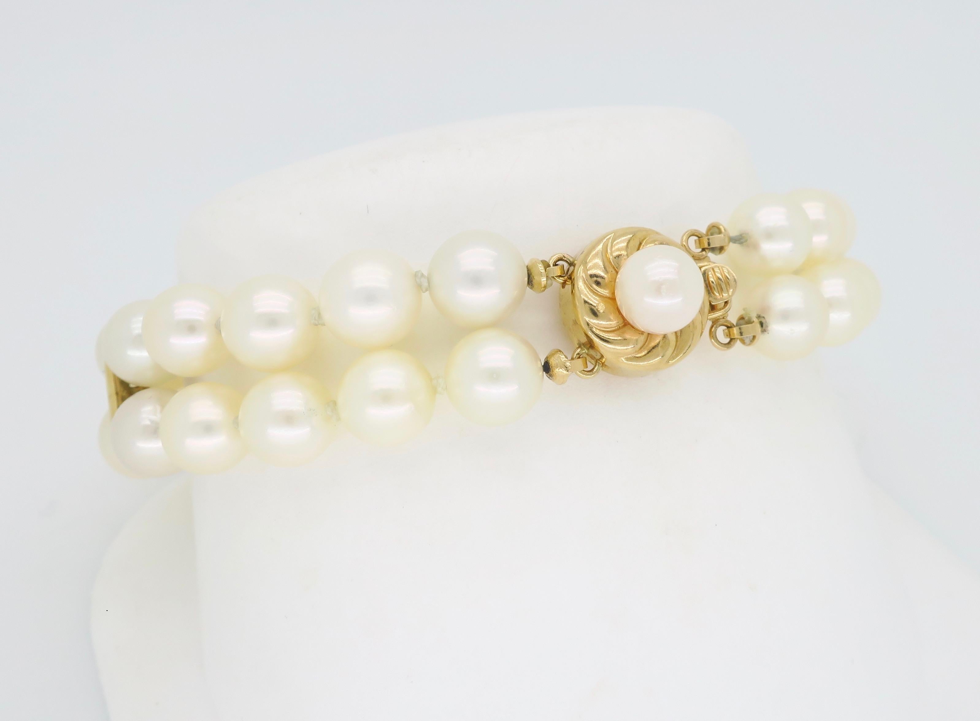 Details about   14k Yellow Gold Clasp Cultured Pearl Double Strands Bracelet TPJ