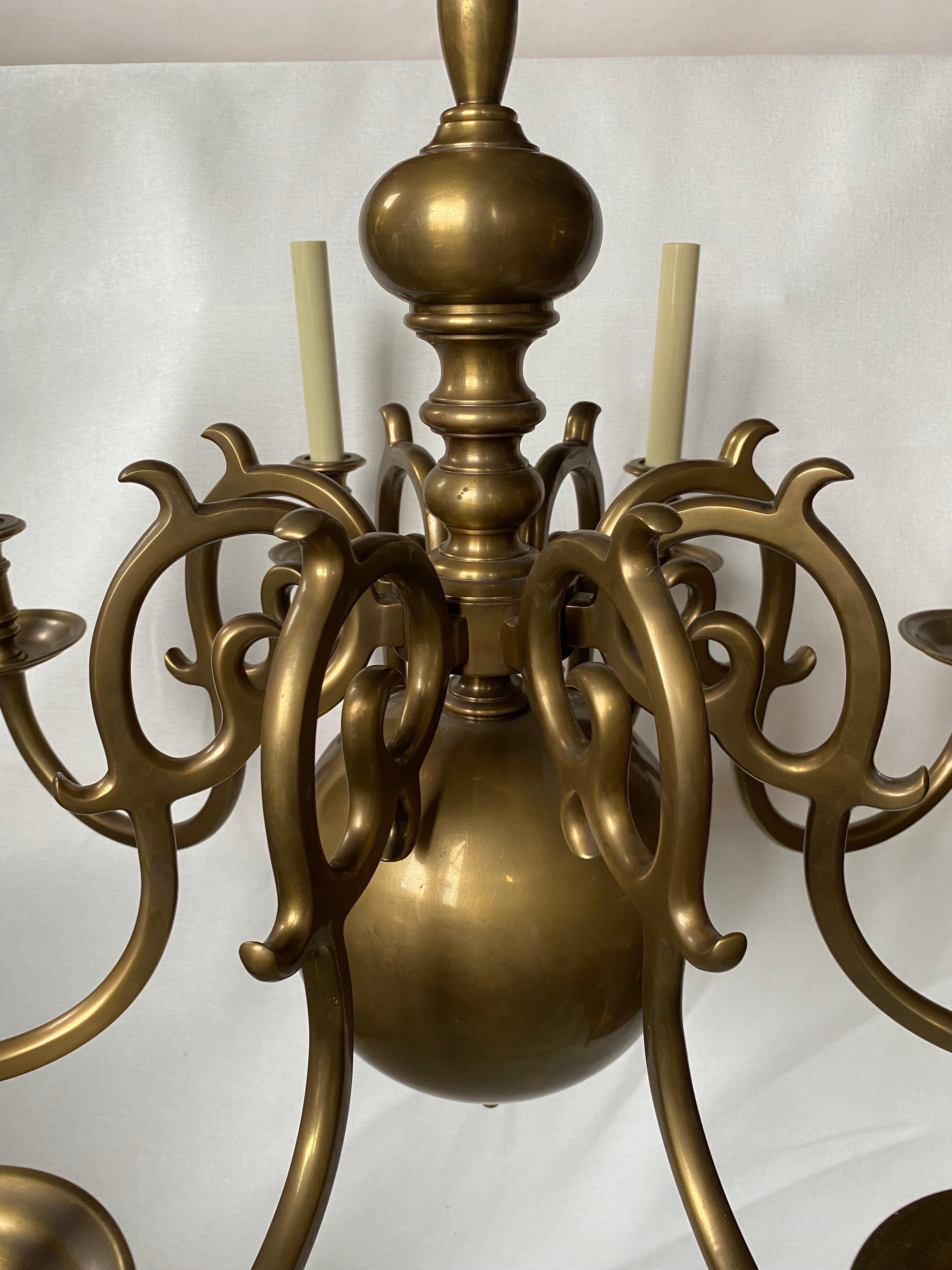 Classic Dutch Baroque-Style Brass 8-Light Chandelier  In Good Condition In Lambertville, NJ