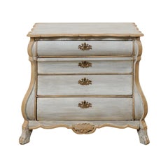 A Classic Dutch Antique Bombé Front Chest in Shades of Blue and Taupe