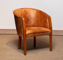 Classic Dutch Colonial Sheepskin Sheep Leather Arm Club Chair Made in the 1960's