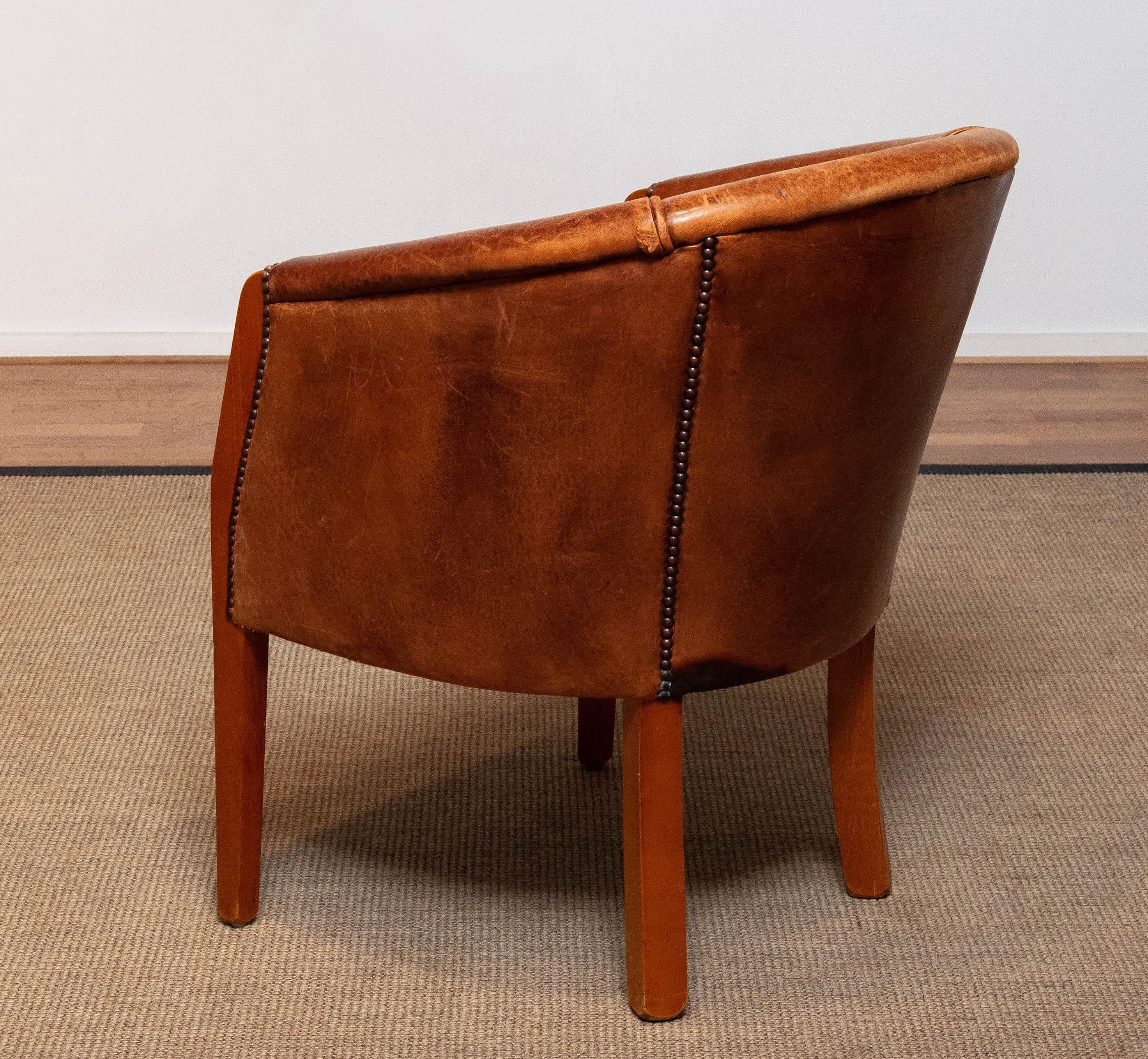 Mid-20th Century Classic Dutch Colonial Sheepskin Sheep Leather Arm Club Chair Made in 1960's