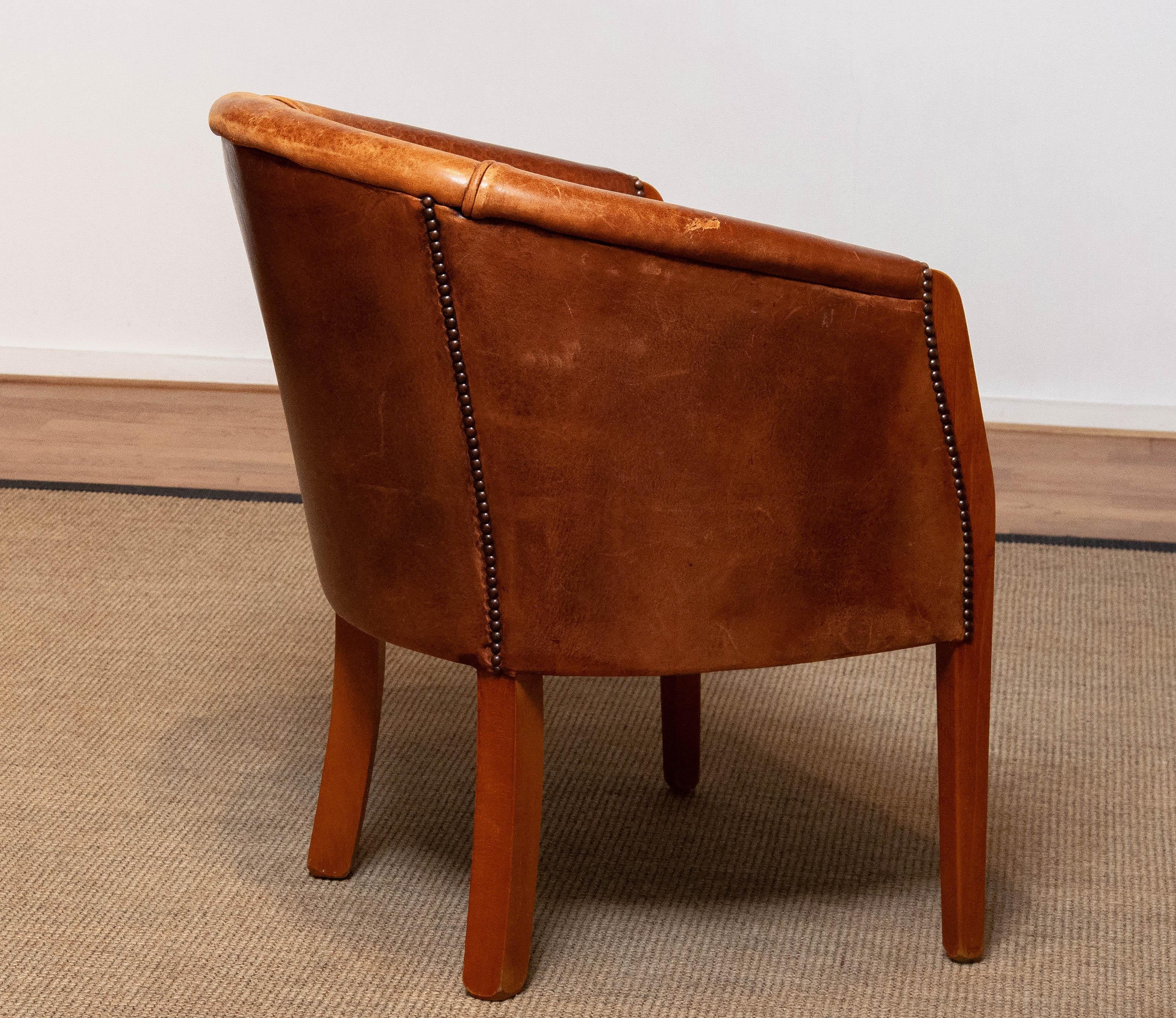 Classic Dutch Colonial Sheepskin Sheep Leather Arm Club Chair Made in 1960's 2