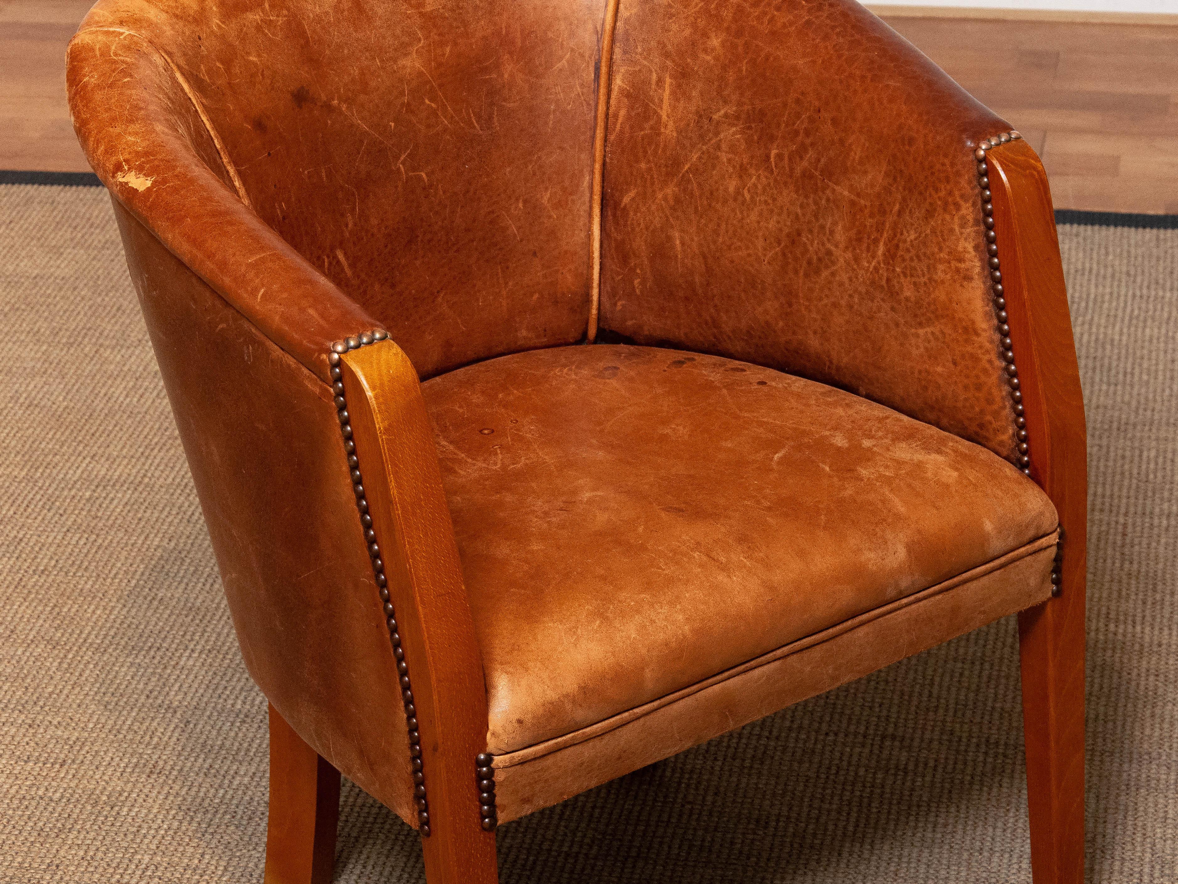 Classic Dutch Colonial Sheepskin Sheep Leather Arm Club Chair Made in 1960's 5