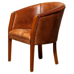 Classic Dutch Colonial Sheepskin Sheep Leather Arm Club Chair Made in 1960's