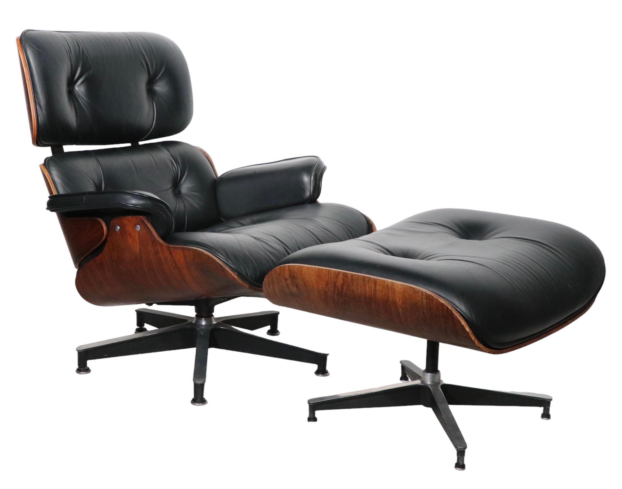 Classic Eames for Herman Miller Lounge Chair and Ottoman in Rosewood and Leather For Sale 4