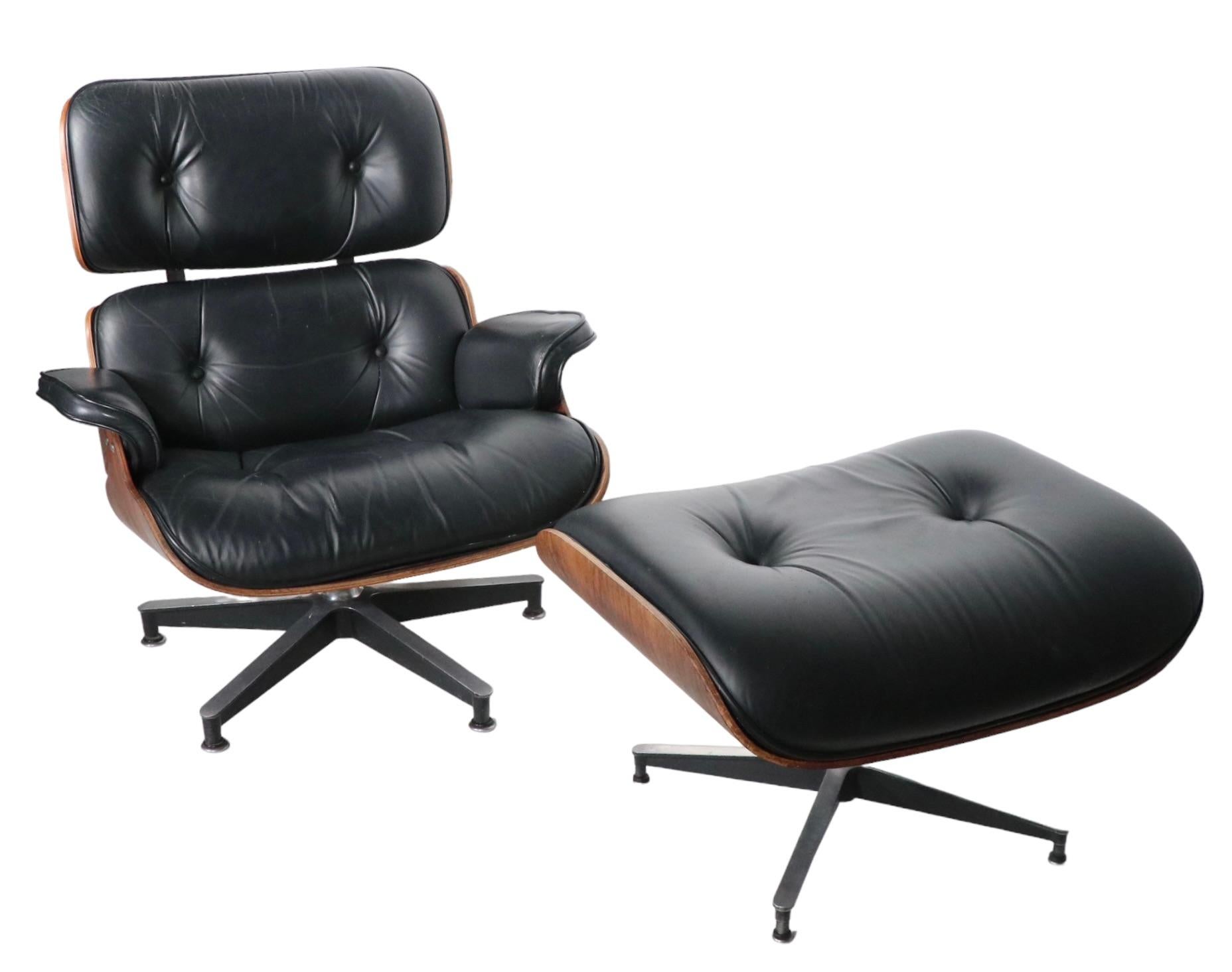 Chaise Longue et Pouf Classique Eames pour Herman Miller en Bois de Rose et Cuir en vente 4