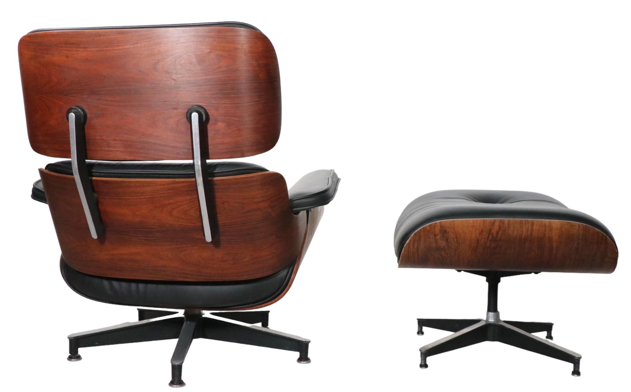 Classic Eames for Herman Miller Lounge Chair and Ottoman in Rosewood and Leather For Sale 6