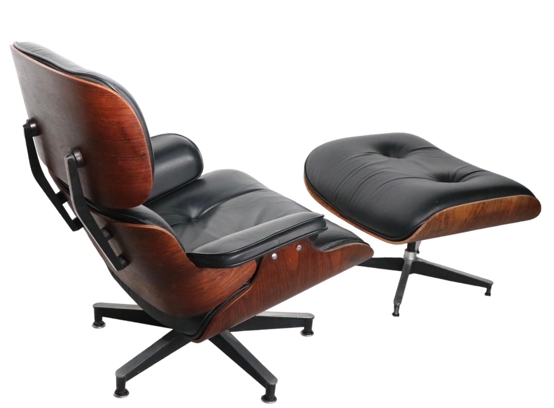 Classic Eames for Herman Miller Lounge Chair and Ottoman in Rosewood and Leather For Sale 7