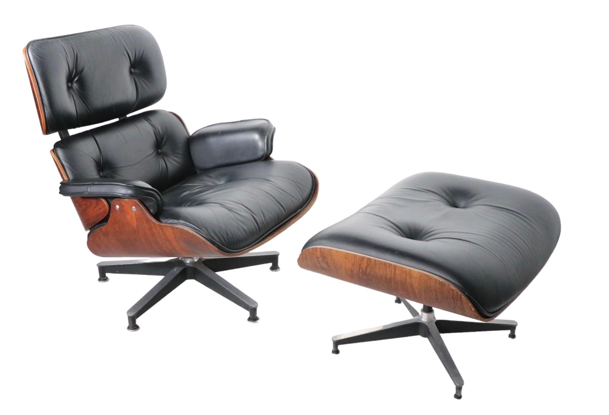 Classic Eames for Herman Miller Lounge Chair and Ottoman in Rosewood and Leather For Sale 8
