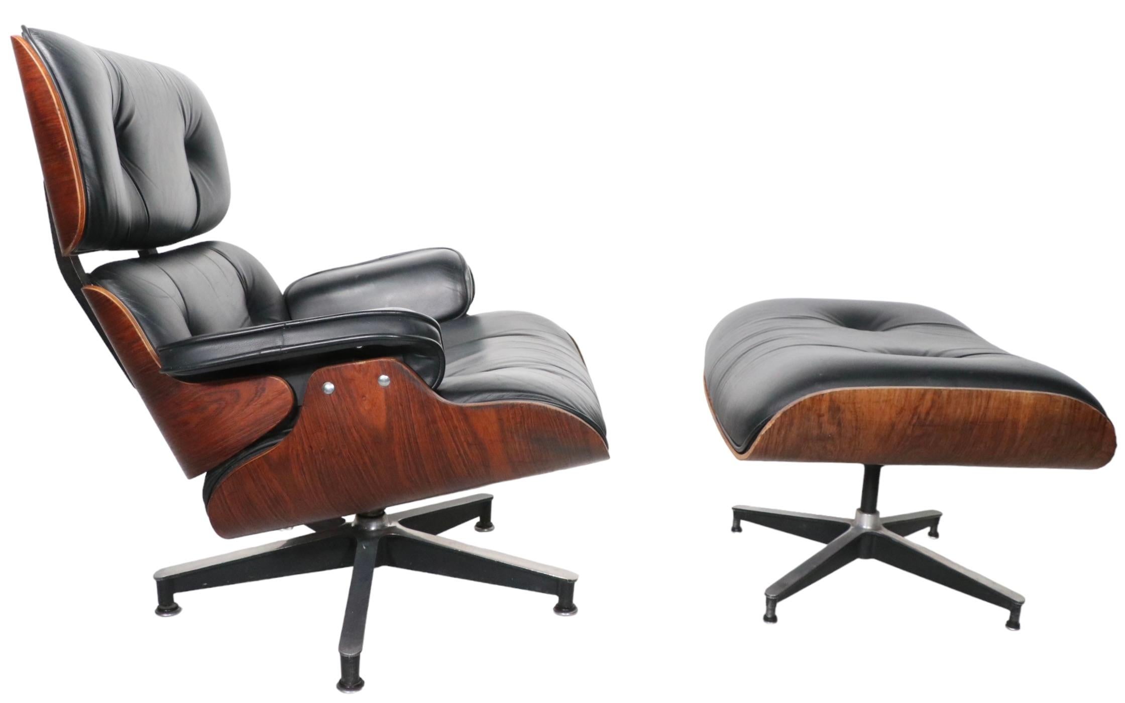 Classic Eames for Herman Miller Lounge Chair and Ottoman in Rosewood and Leather For Sale 9