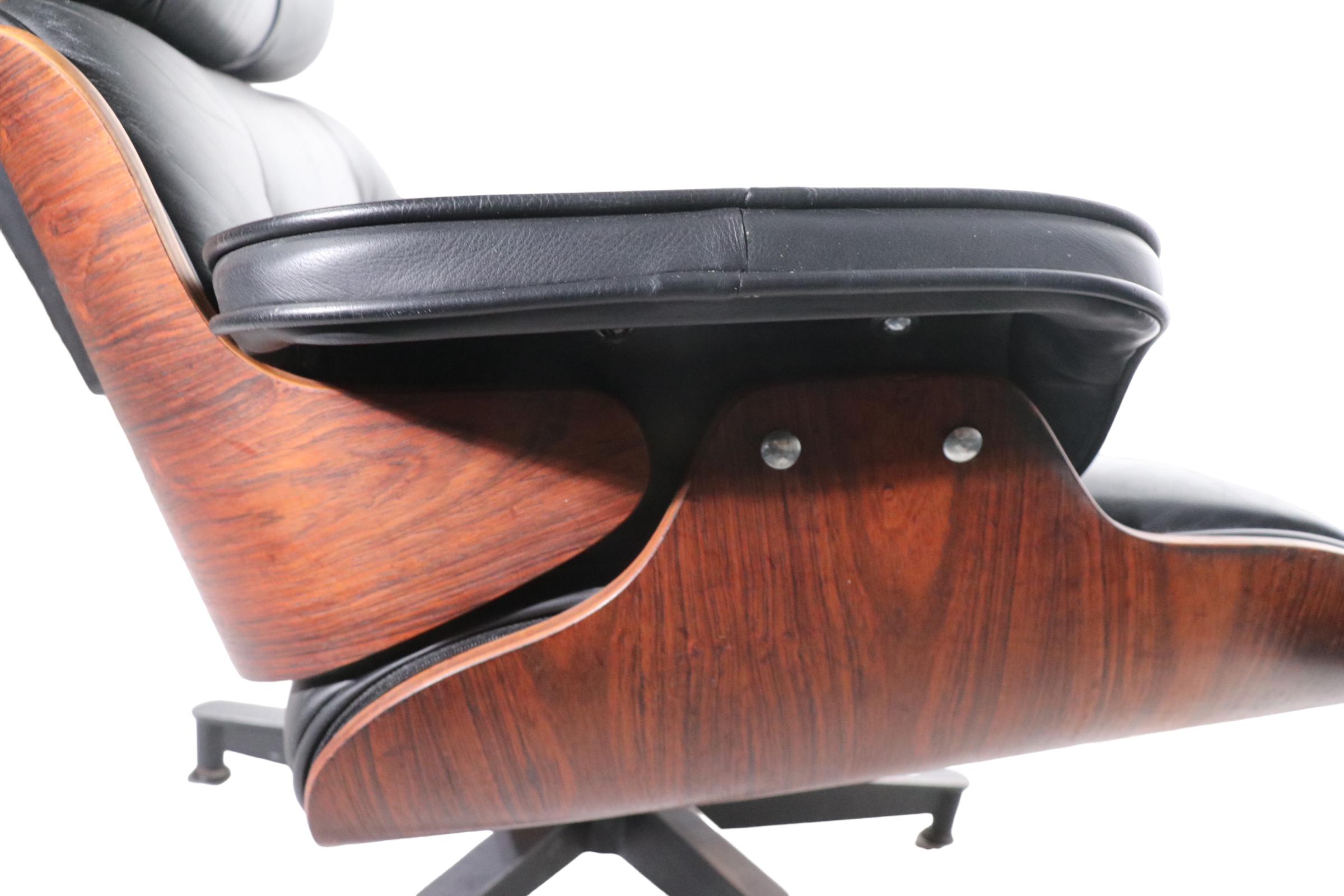 American Classic Eames for Herman Miller Lounge Chair and Ottoman in Rosewood and Leather For Sale