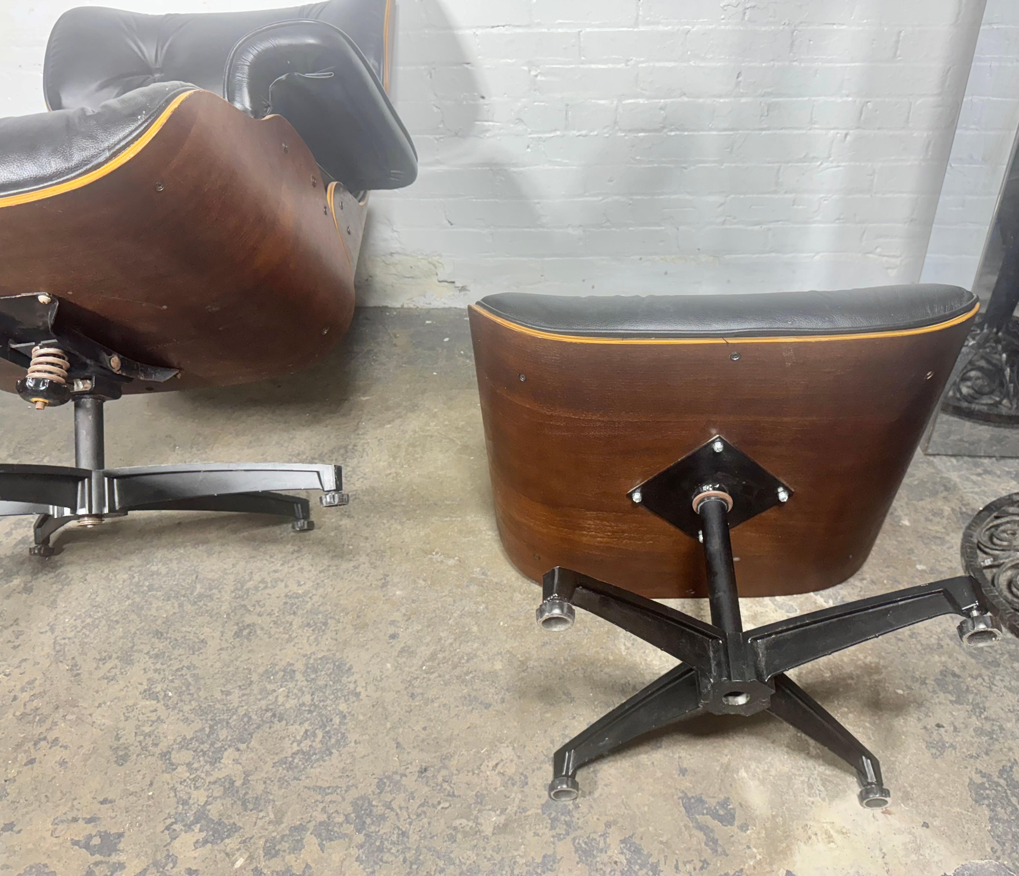 Classic Eames Style Walnut & Leather Lounge Chair & Ott manufactured by Plycraft 5