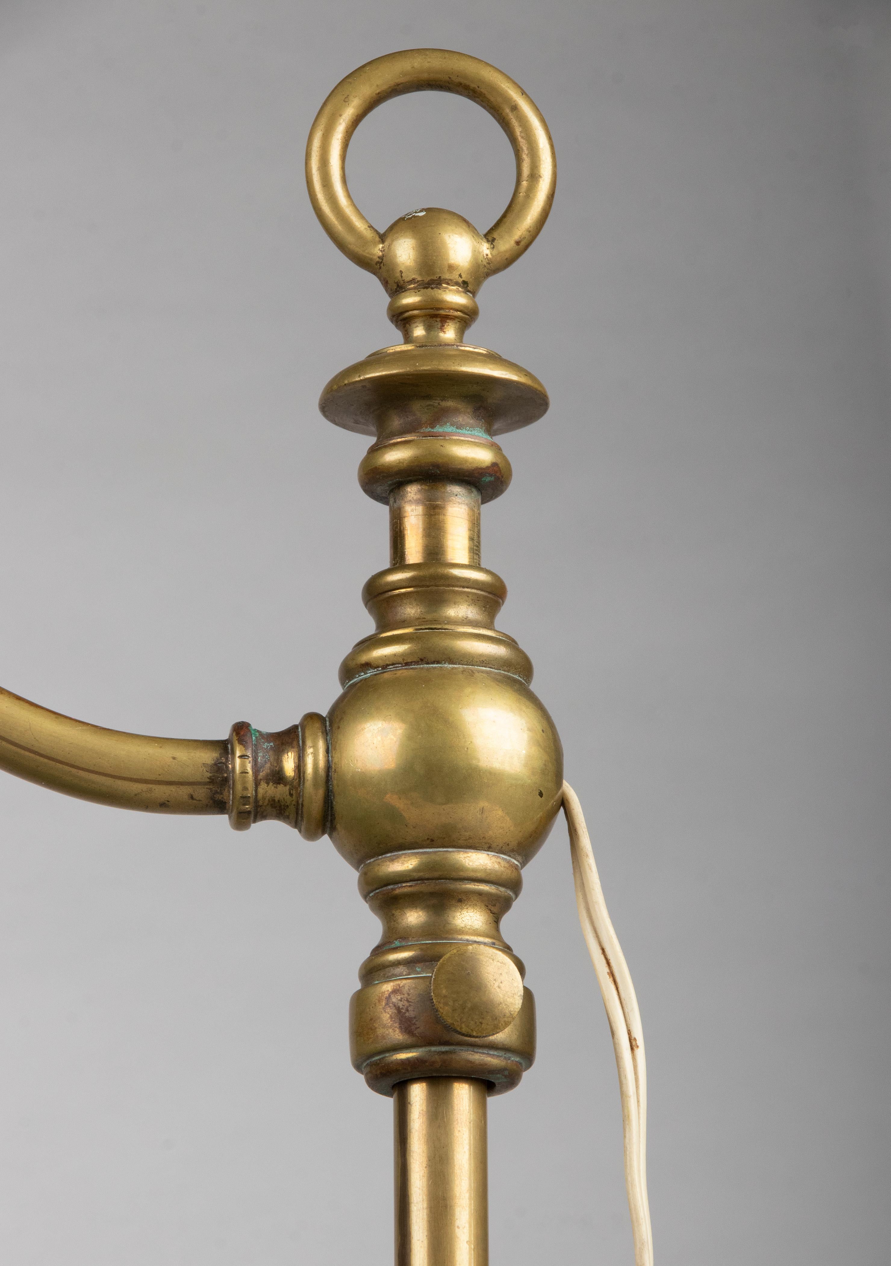 Classic Early 20th Century Brass Adjustable Desk Lamp with Green Gradient Shade 6