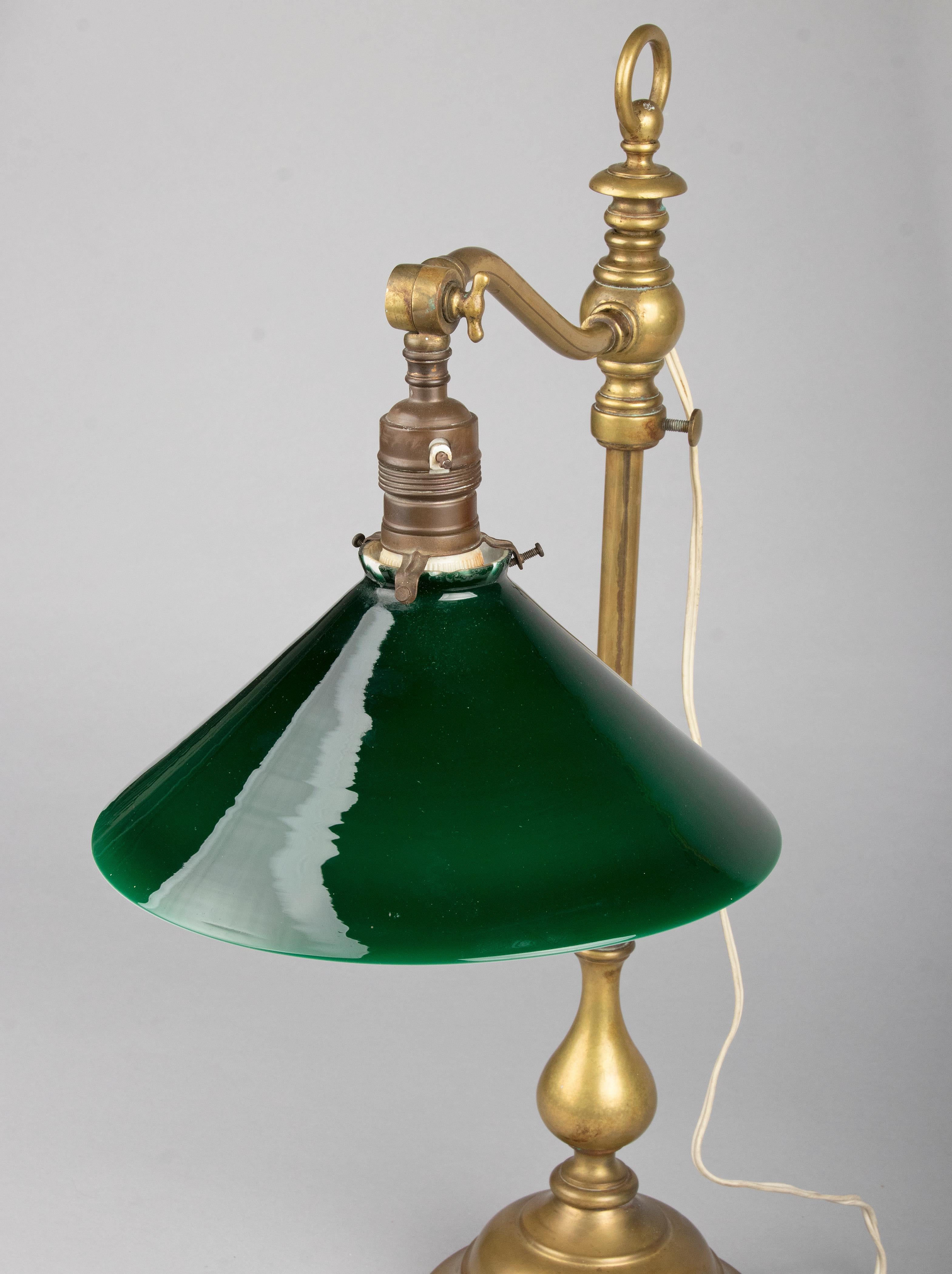 Classic Early 20th Century Brass Adjustable Desk Lamp with Green Gradient Shade 7