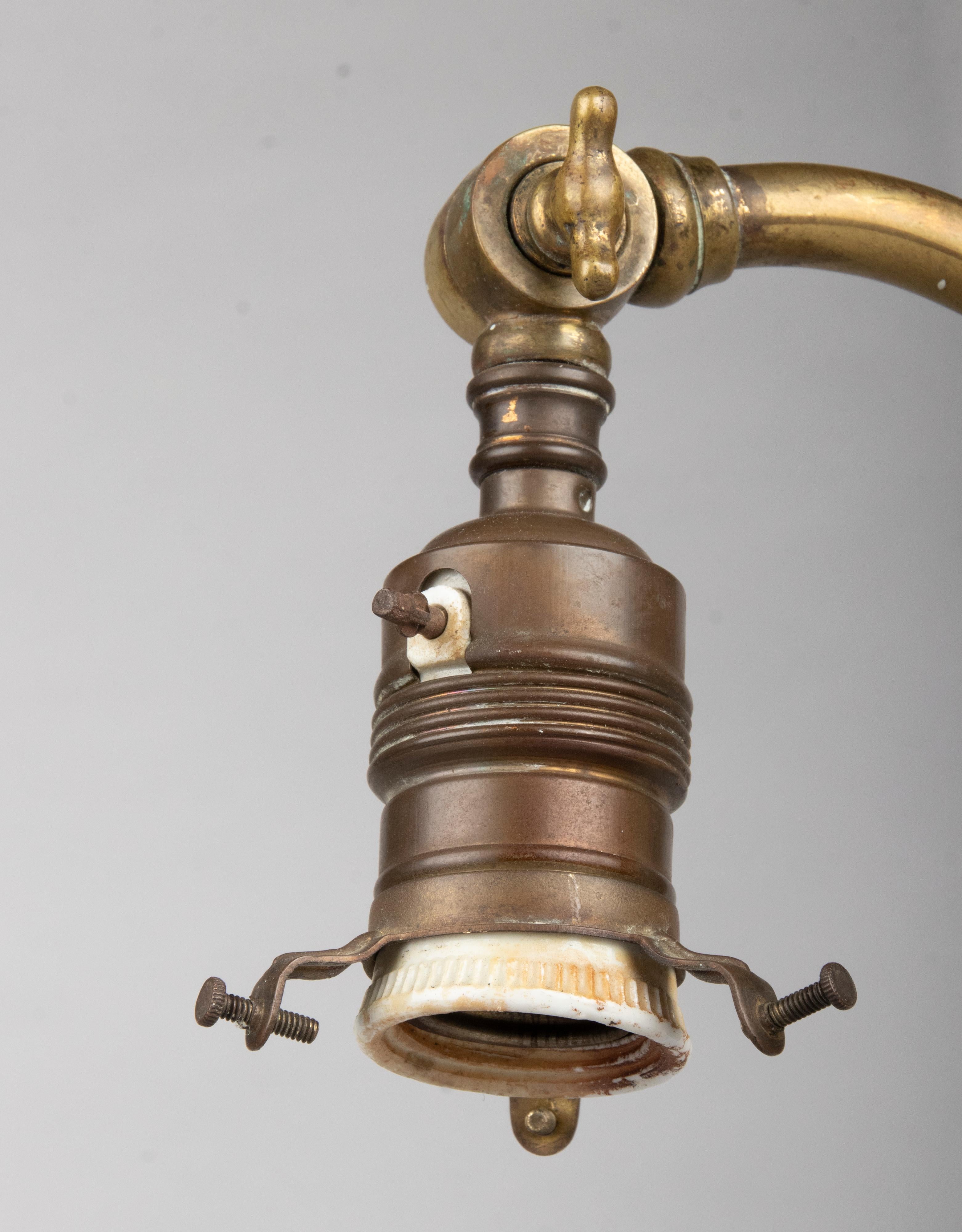 Classic Early 20th Century Brass Adjustable Desk Lamp with Green Gradient Shade 9