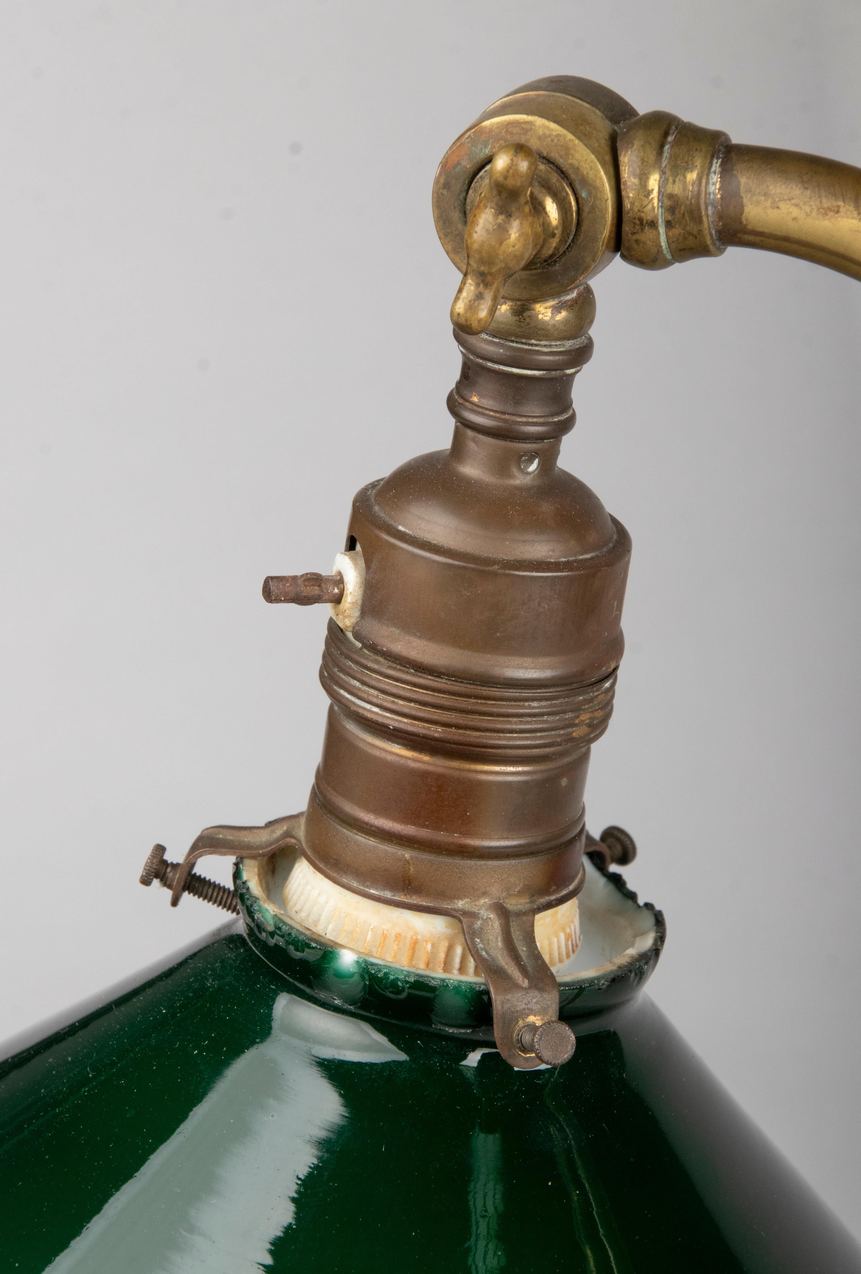 Classic Early 20th Century Brass Adjustable Desk Lamp with Green Gradient Shade 13