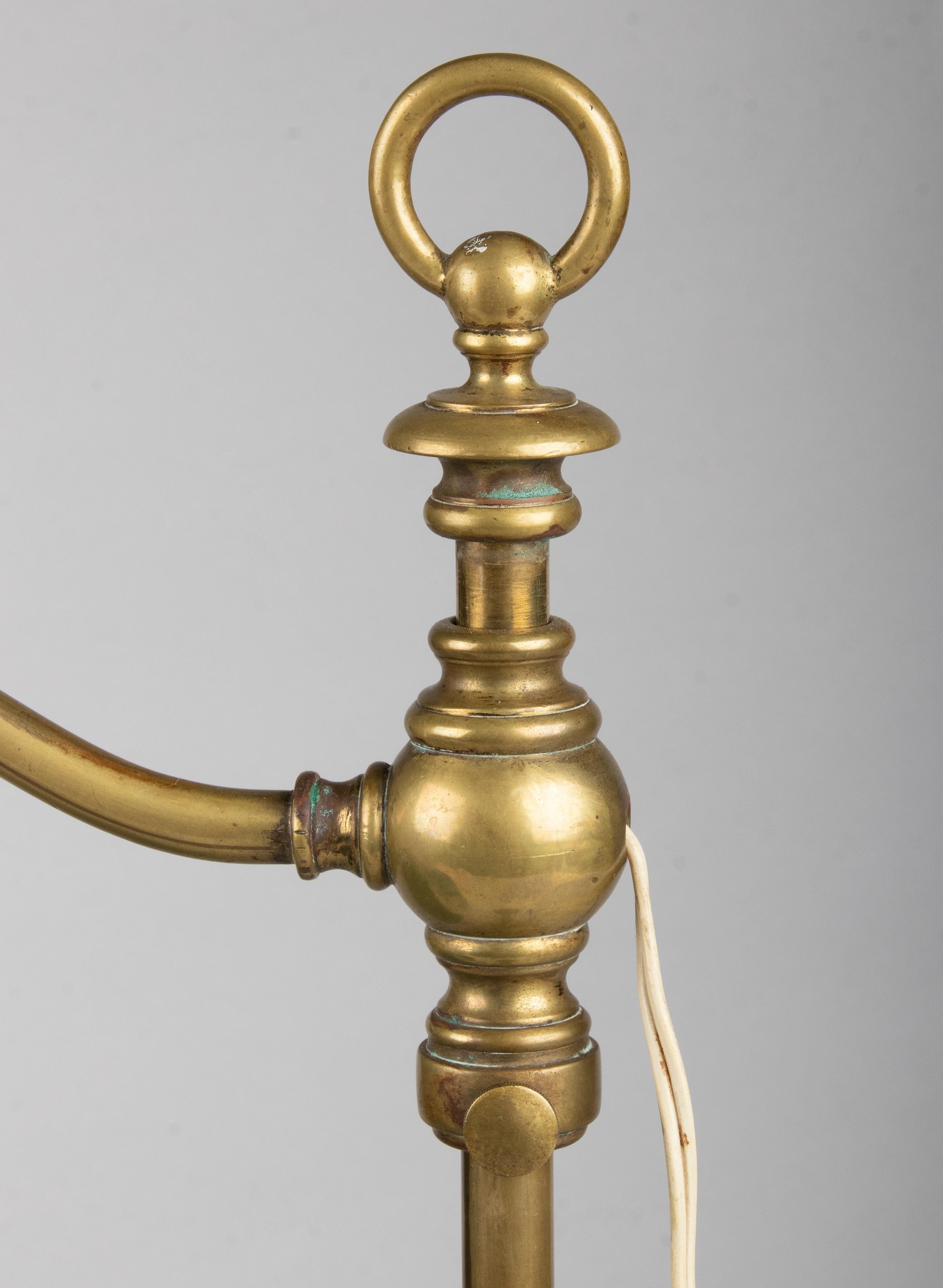 Classic Early 20th Century Brass Adjustable Desk Lamp with Green Gradient Shade 1