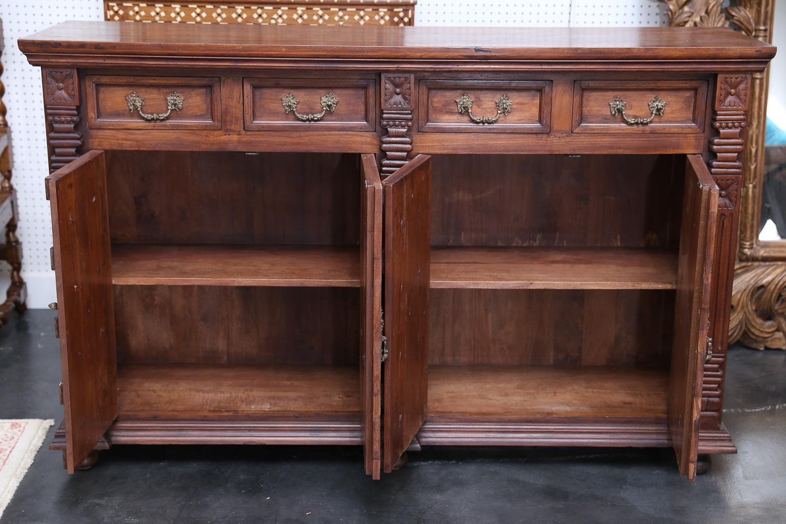 Classic Early 20th Century Ornamental Side Board from a French Colonial Home In Excellent Condition For Sale In Houston, TX