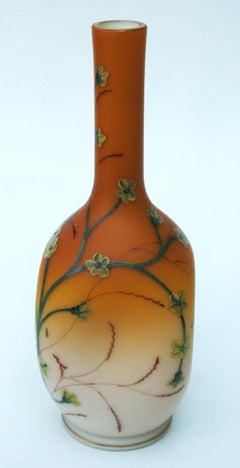 Classic Early Loetz Glass Vase Enamelled Flowers on Spreading Peach  c1890