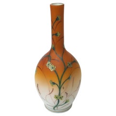 Vintage Classic Early Loetz Glass Vase Enamelled Flowers on Spreading Peach  c1890