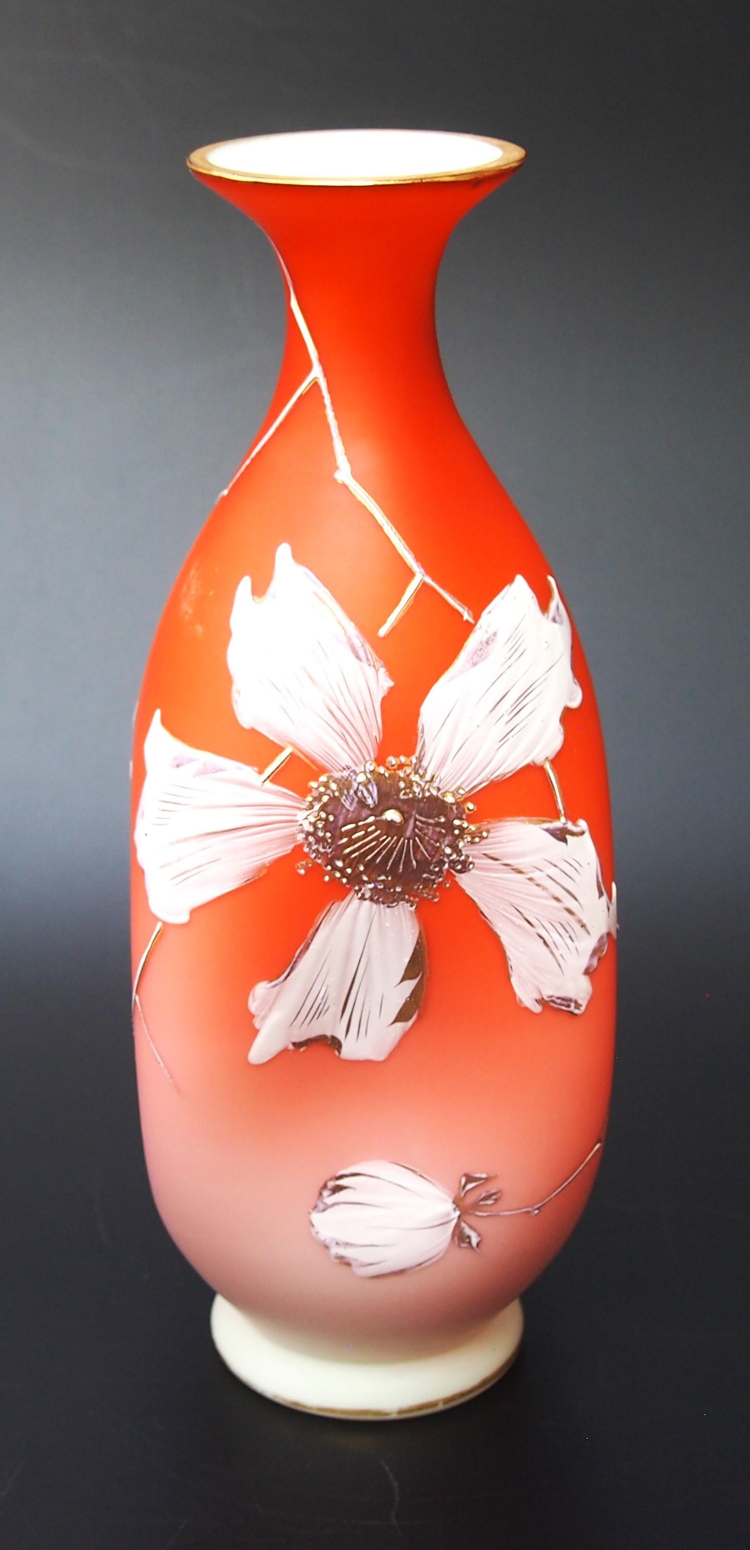 Art Glass Classic Early Loetz Glass Vase Sphinx Pattern Vase on Spreading Peach  c1891 For Sale