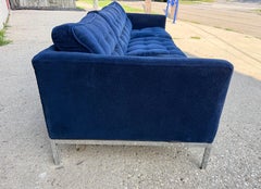Classic early / original Florence Knoll 3-seat sofa. electric blue velvet.