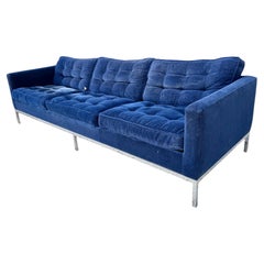 Classic early / original Florence Knoll 3-seat sofa. electric blue velvet.
