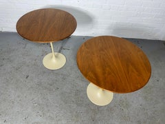 Classic Early Pair of Knoll / Saarinen Walnut Tulip Side End Tables Stands