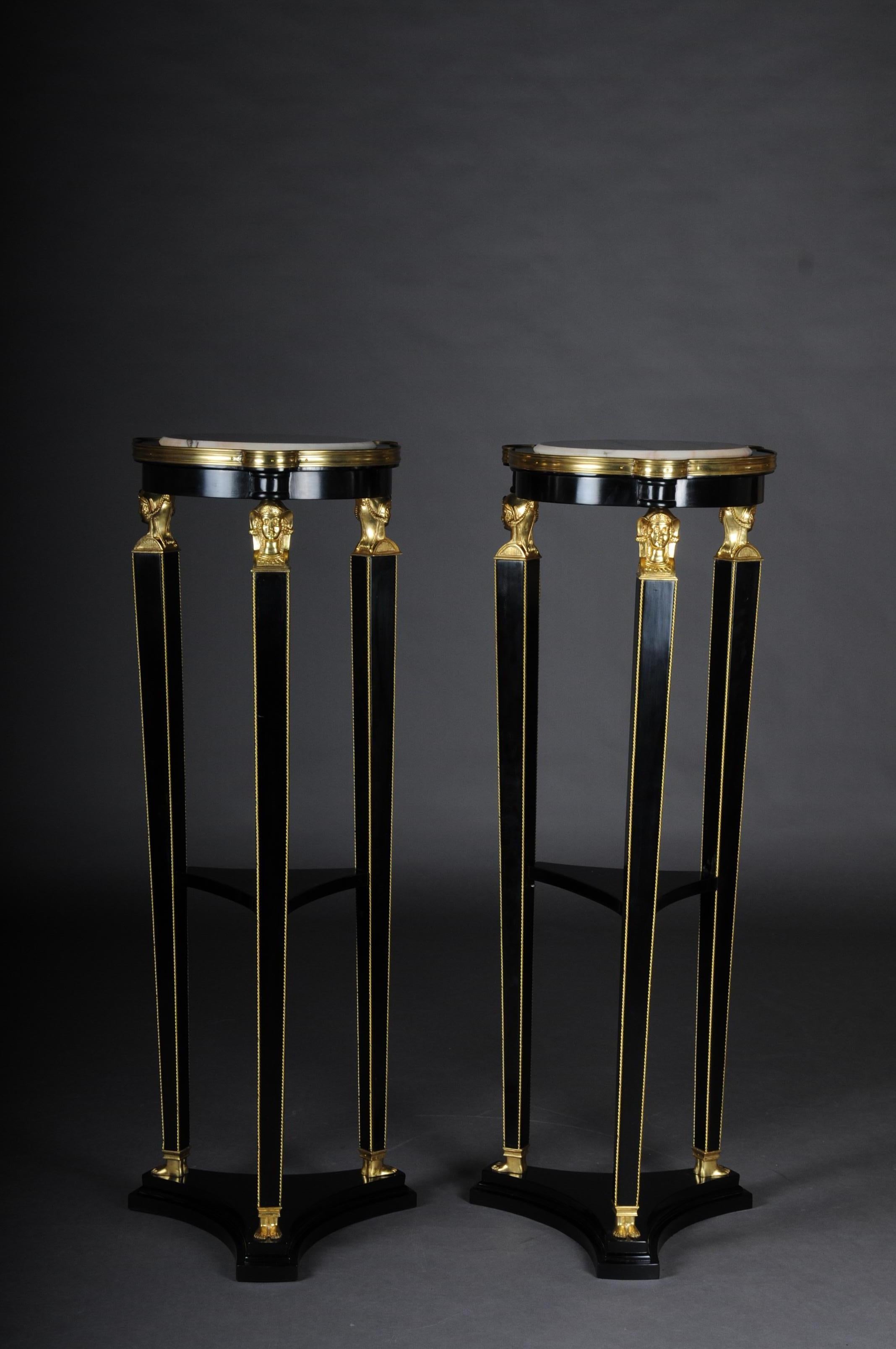 Classic Ebonized Karyadite Pillar / Pedestal in Empire Style, black gold For Sale 4
